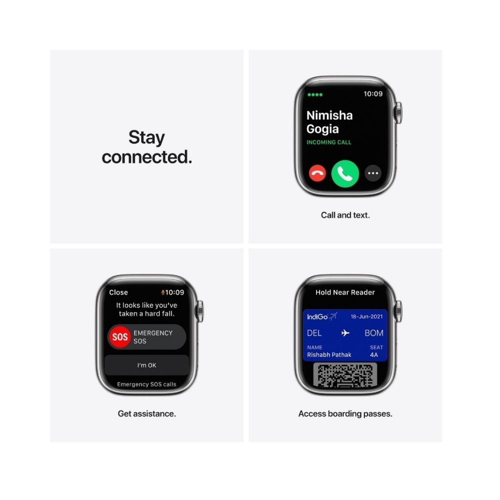 Apple Watch Series 7 GPS + Cellular, MKHX3HN/A 41 mm Stainless Steel Case  (Silver Strap, Regular)