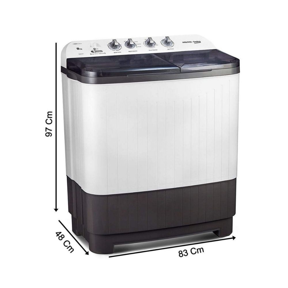 Voltas Beko 8 kg Semi-Automatic Top Loading Washing Machine (WTT80DGRT, Gray)