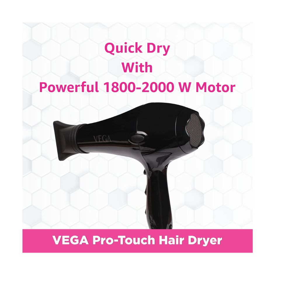 Vega Pro Touch 1800-2000 Watts Professional Hair Dryer with 2 Detachable Nozzles (VHDP-02)