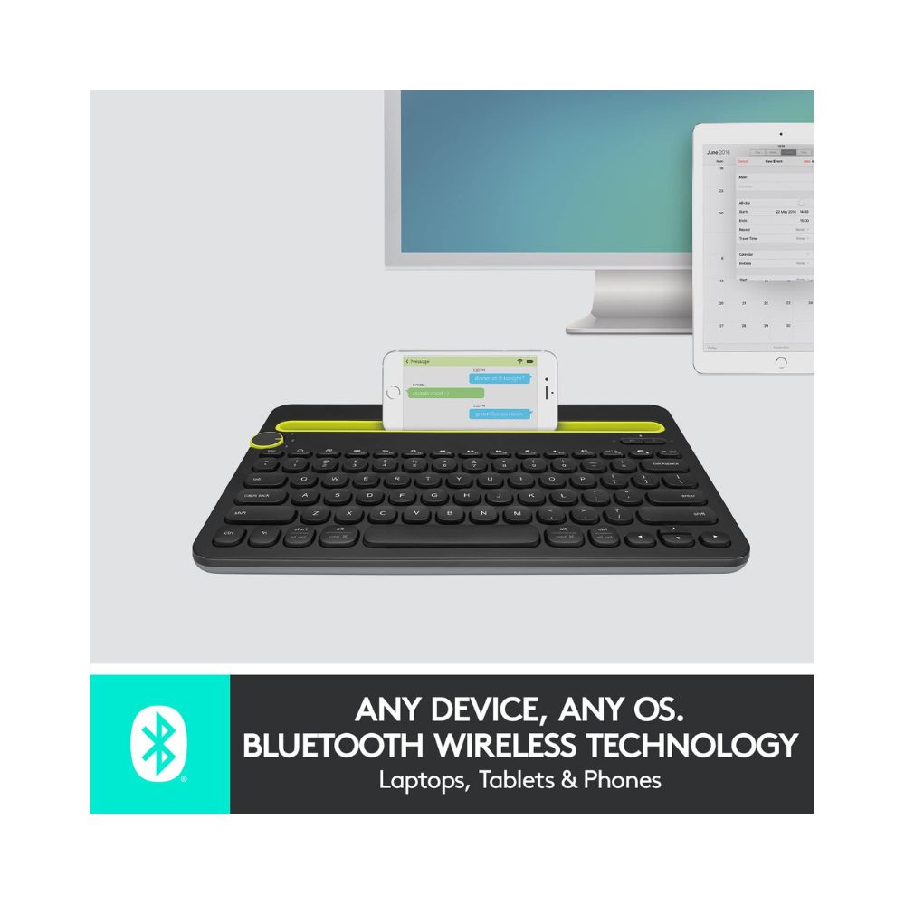 Logitech K480 Wireless Multi-Device Keyboard for Windows, Apple iOS android or Chrome, Tablet- Black