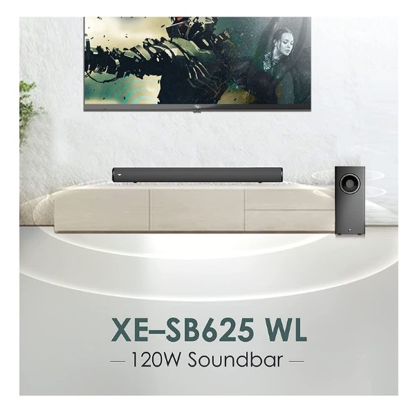 Itel XE-SB625WL, 120W Soundbar with Wireless Woofer, DSP, HDMI-ARC, Bluetooth, USB, Optical connectivity in a Premium Metallic Finish