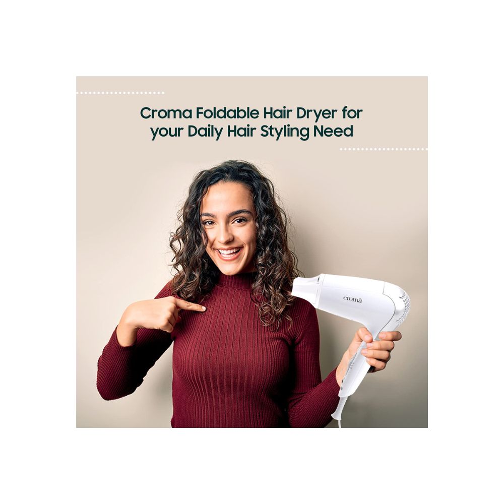 Croma 1000W Dual Voltage, Foldable Hair Dryer with 2 speed Settings (CRAH4056, Grey & White)