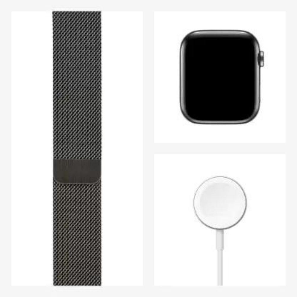 Apple Watch Series 6 GPS + Cellular M09J3HN/A 44 mm Graphite Stainless Steel Case with Graphite Milanese Loop  (Grey Strap, Regular)