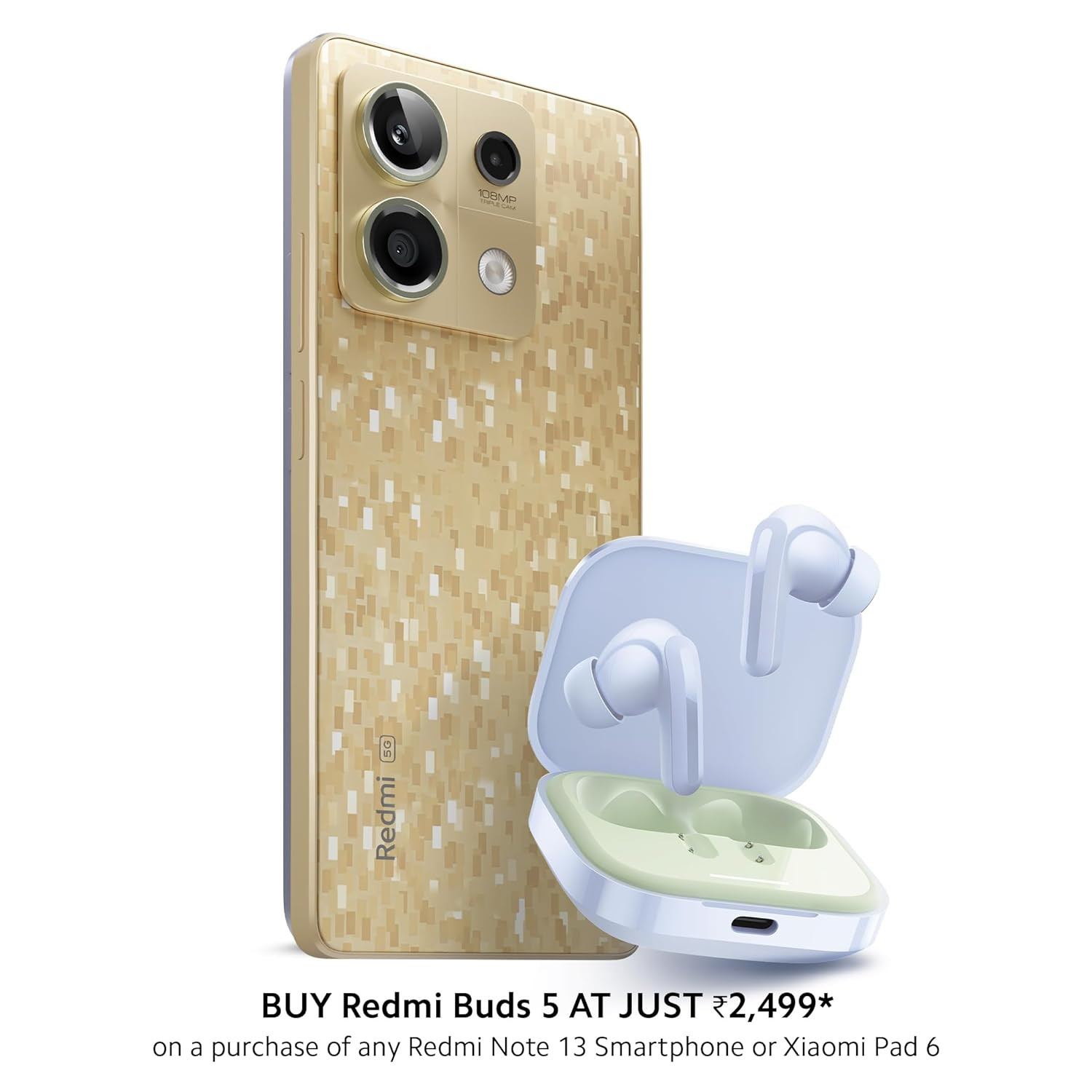 Redmi Note 13 5G (Prism Gold, 8GB RAM, 256GB Storage) | MTK Dimensity 6080 5G | 7.6mm, Slimmest Note Ever