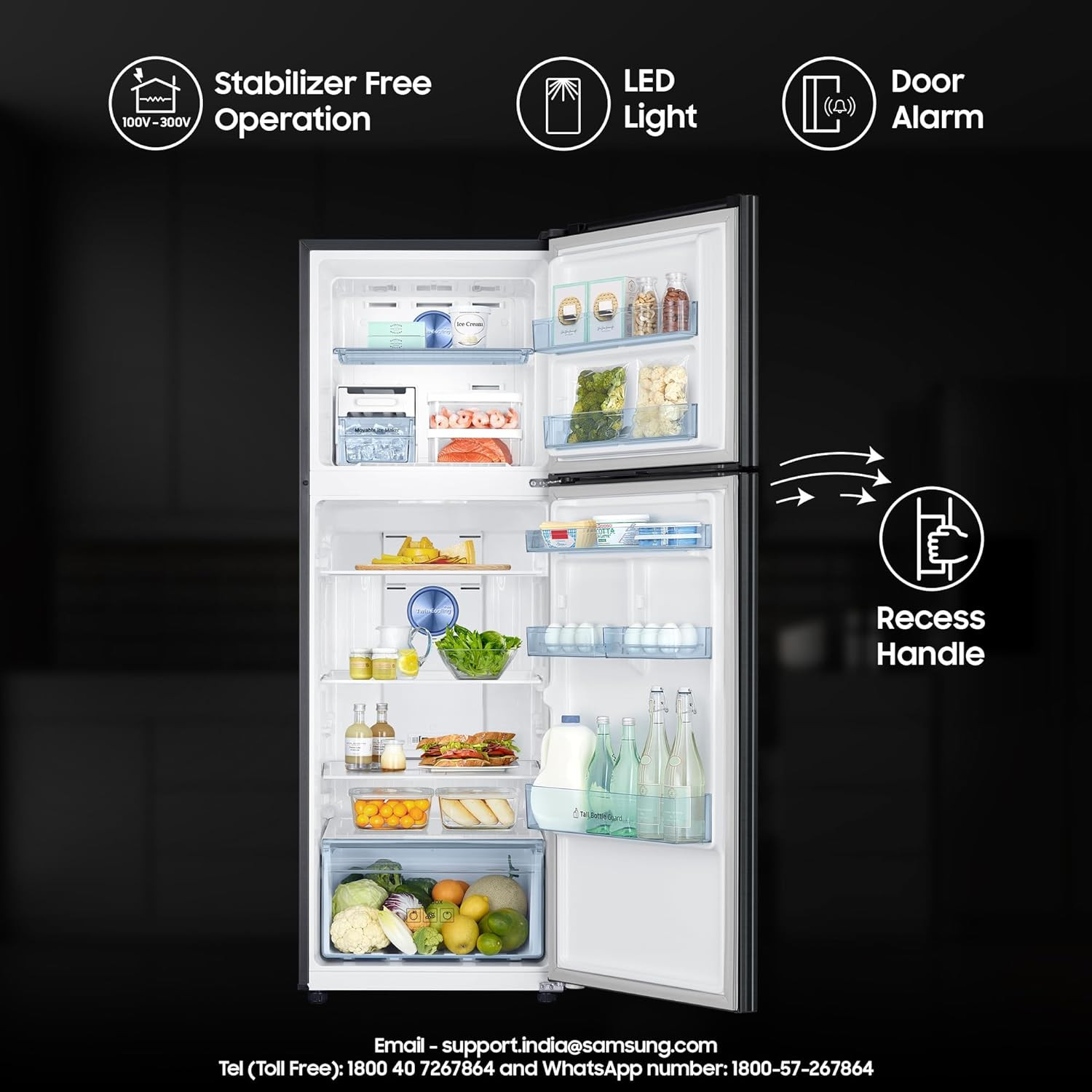 Samsung 322 L, 2 Star, Convertible 5-in-1 Digital Inverter, with Display Frost Free Double Door Refrigerator (RT37C4512BX/HL, Luxe Black, 2023 Model)