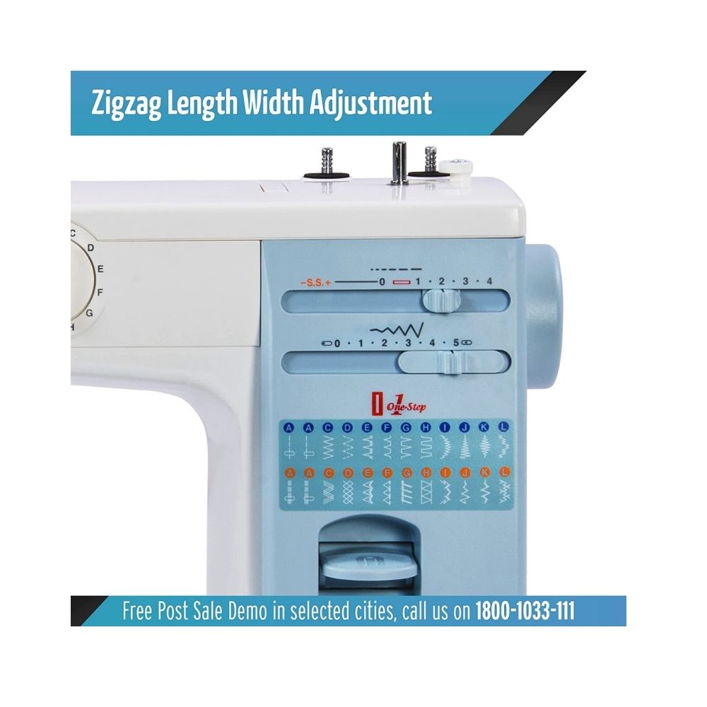 Usha Janome Automatic Stitch Magic 60-Watt Sewing Machine (White And Blue)