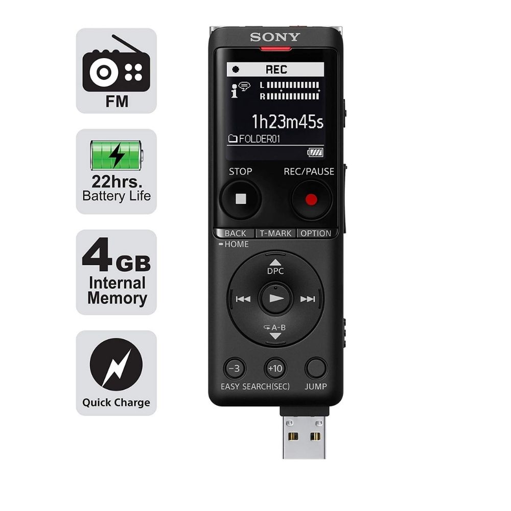 Sony ICD-UX570F Light Weight Voice Recorder, with 20hours battery life, 4GB Built-In memory -Black