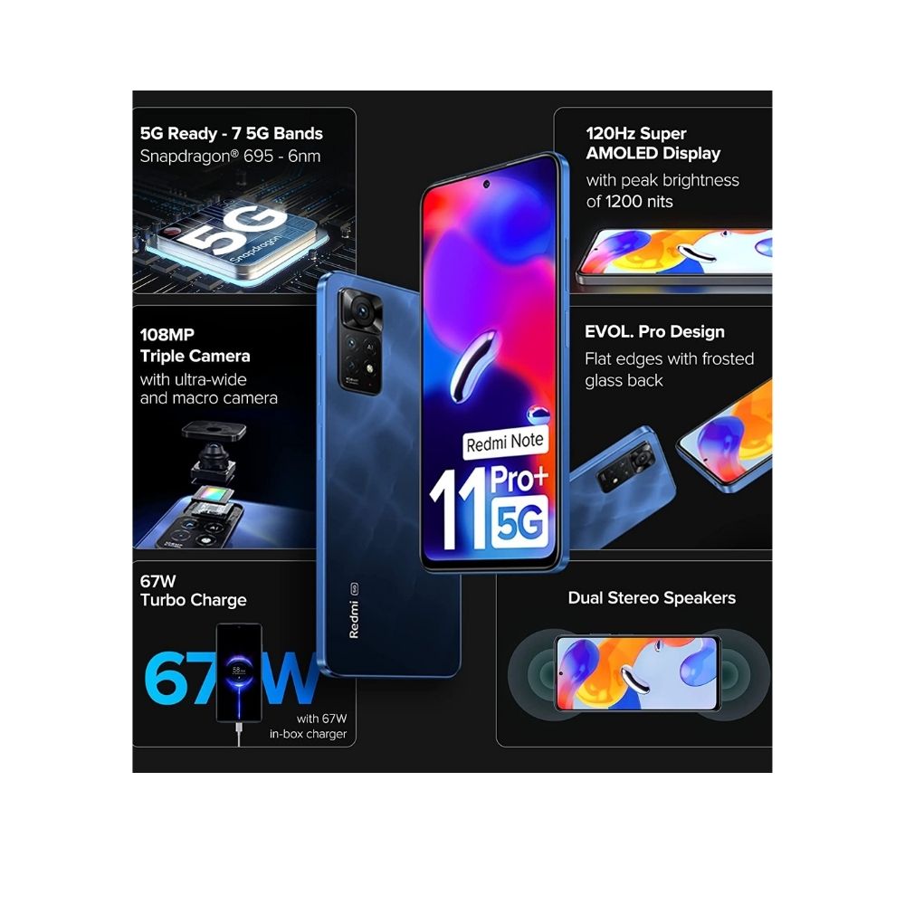 Redmi Note 11 Pro + 5G (Mirage Blue, 8GB RAM, 256GB Storage)