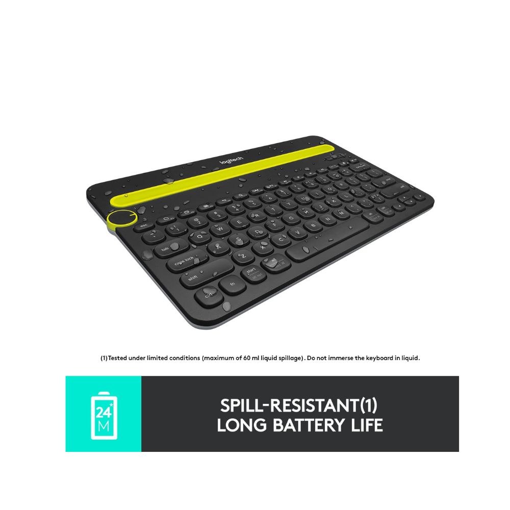Logitech K480 Wireless Multi-Device Keyboard for Windows, Apple iOS android or Chrome, Tablet- Black