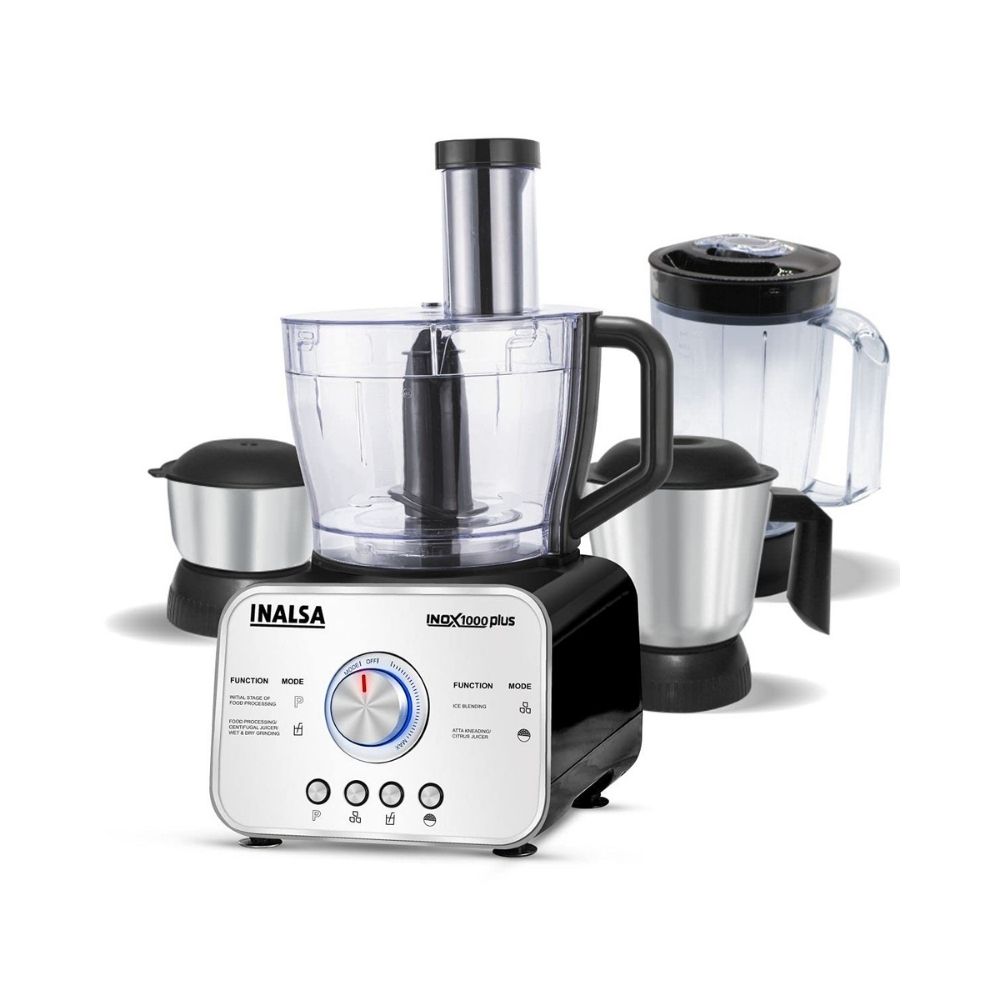 Inalsa Inox 1000 Plus 1000-Watt Food Processor with Mixer Grinder, Silver