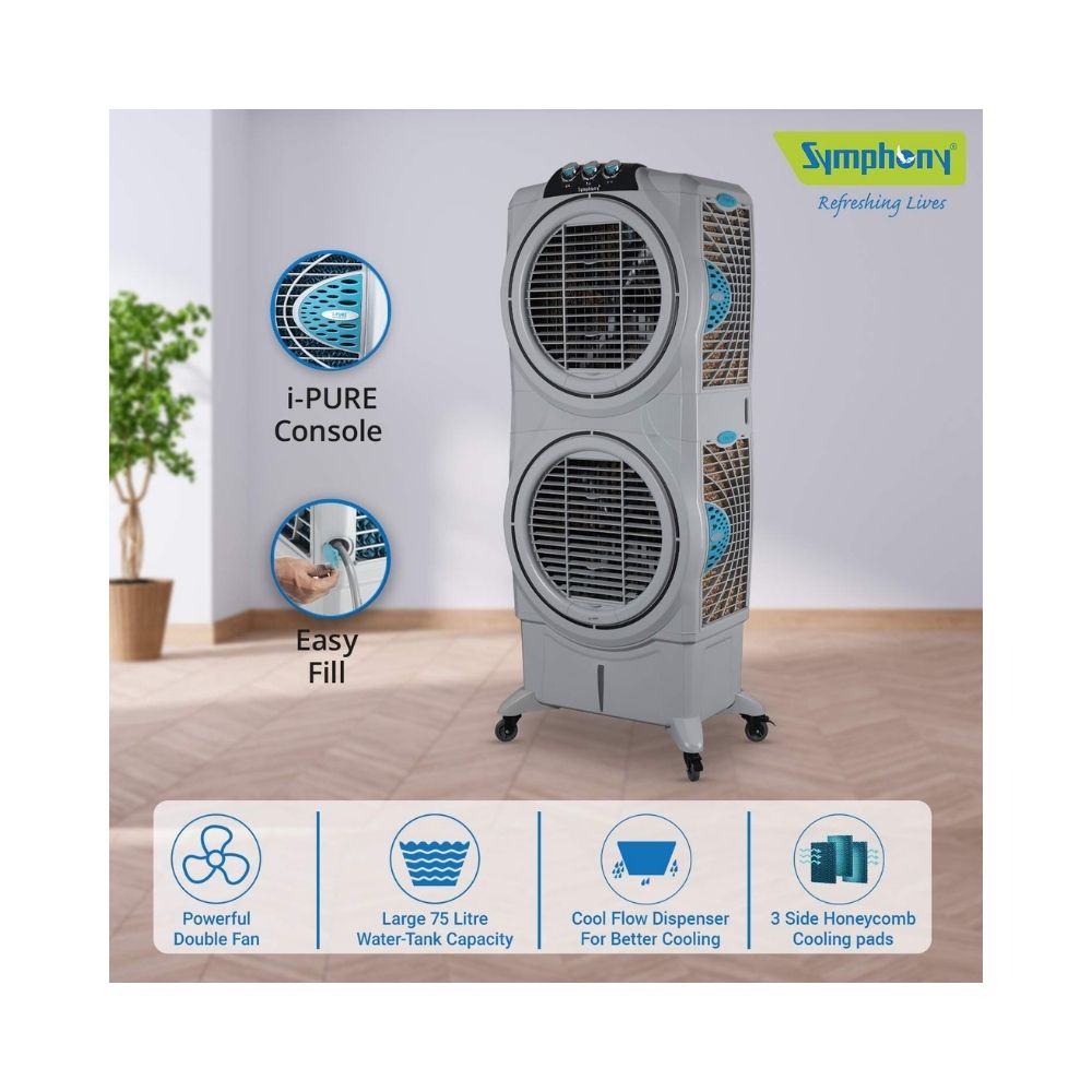 Symphony Sumo 75 XL DD Desert Air Cooler - 75-litres, Grey