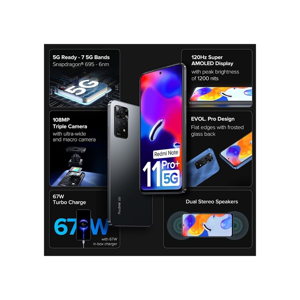 Redmi Note 11 Pro + 5G (Stealth Black, 8GB RAM, 128GB Storage)