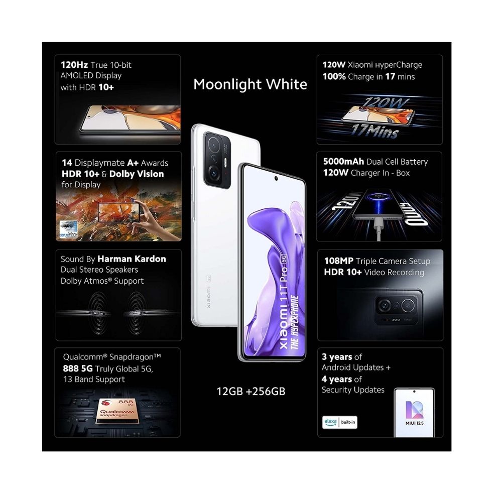 Xiaomi 11T Pro 5G (Moonlight White,12GB RAM,256GB Storage)