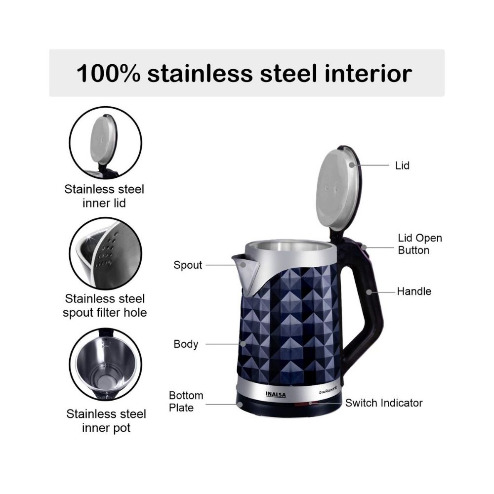 INALSA Designer Electric Kettle Double Wall 1.8L