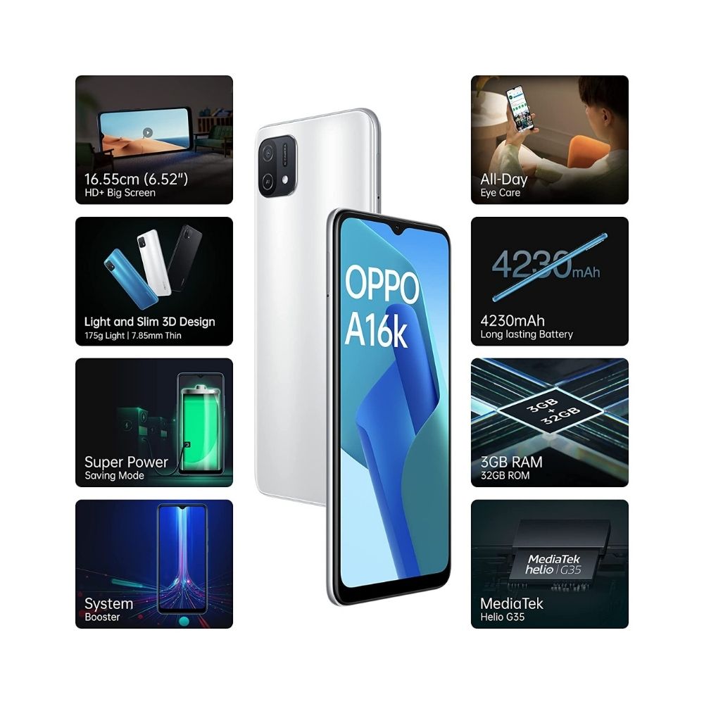 Oppo A16k (White, 4GB RAM, 64GB Storage)