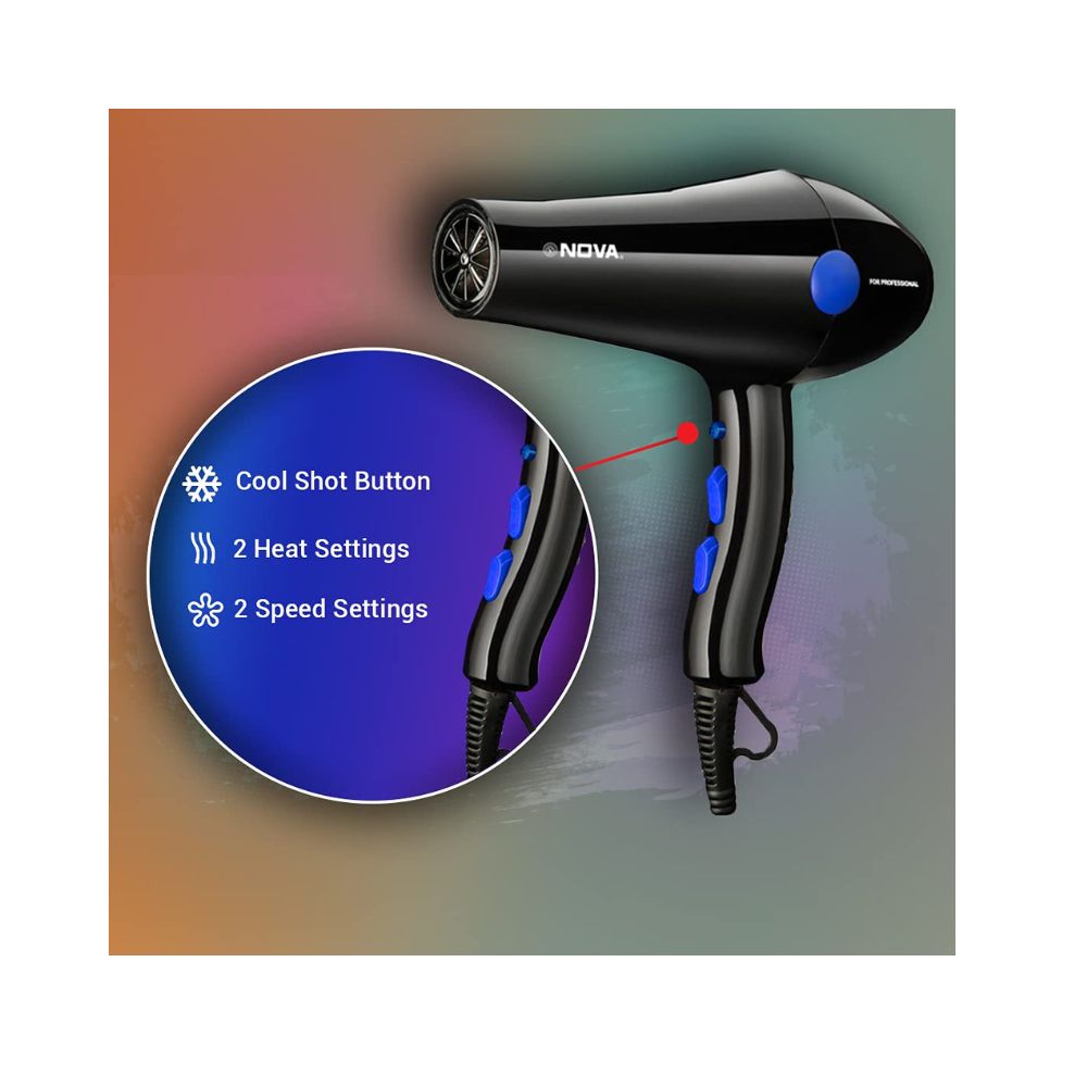 Nova NHP 8221 1800 Watts Proffesional Hair Dryer for Women (Blue)