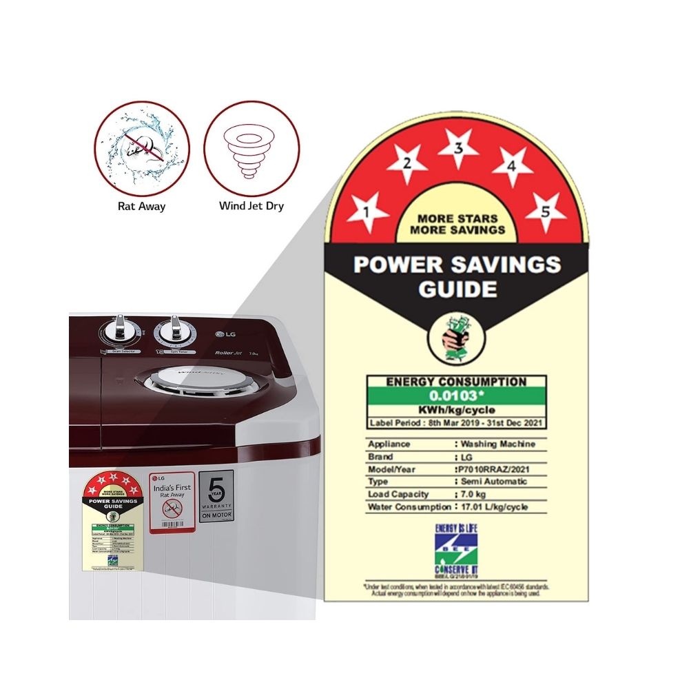 LG 7 kg Semi Automatic Top Load  White, Burgabdy red  (P7010RRAZ)