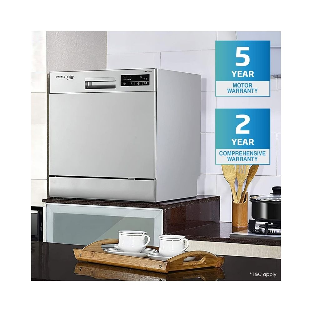 Voltas Beko 8 Place Settings Table Top Dishwasher (DT8S, Silver)
