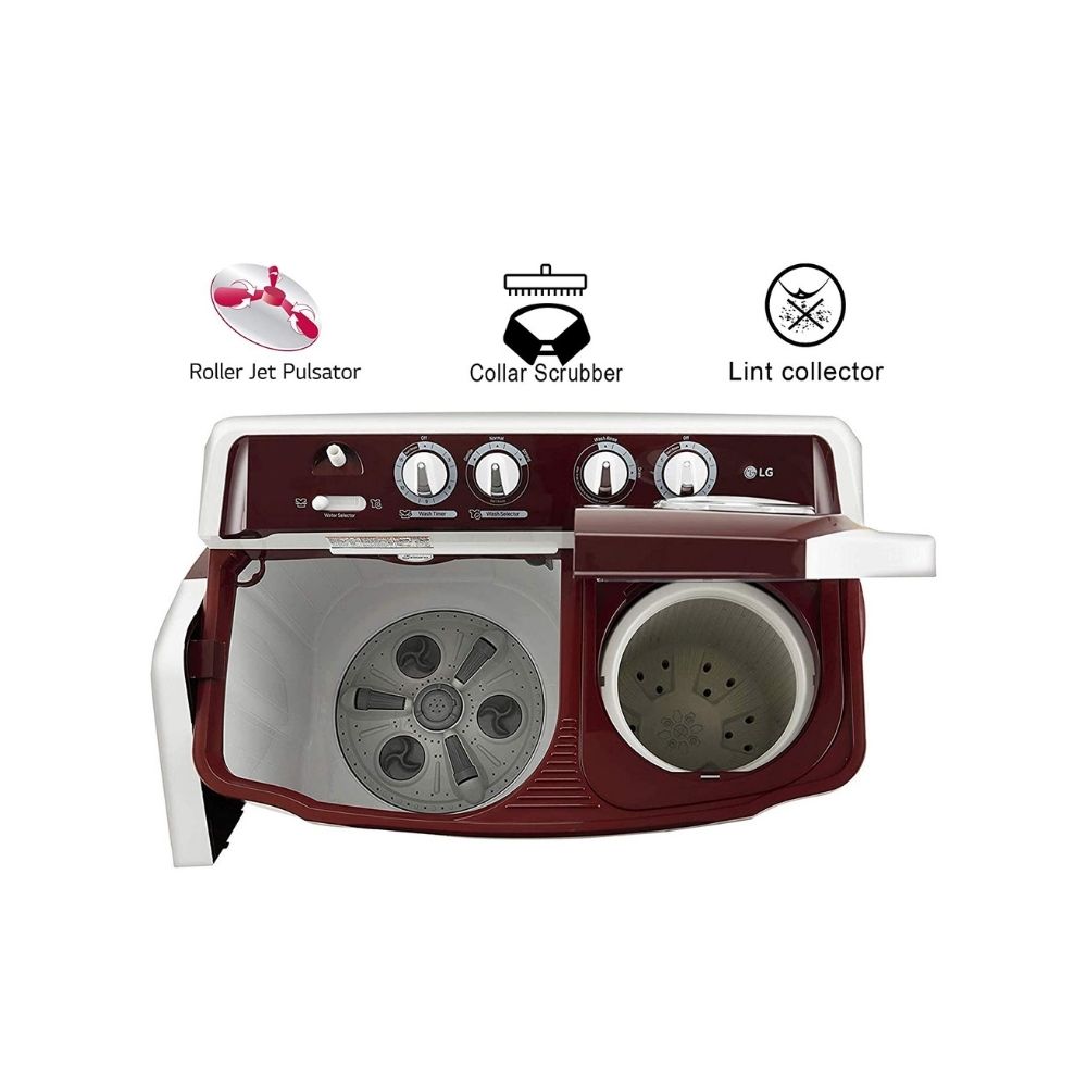 LG 7 Kg 4 Star Semi-Automatic Top Loading Washing Machine (P7010RRAY, Burgundy, Collar Scrubber)