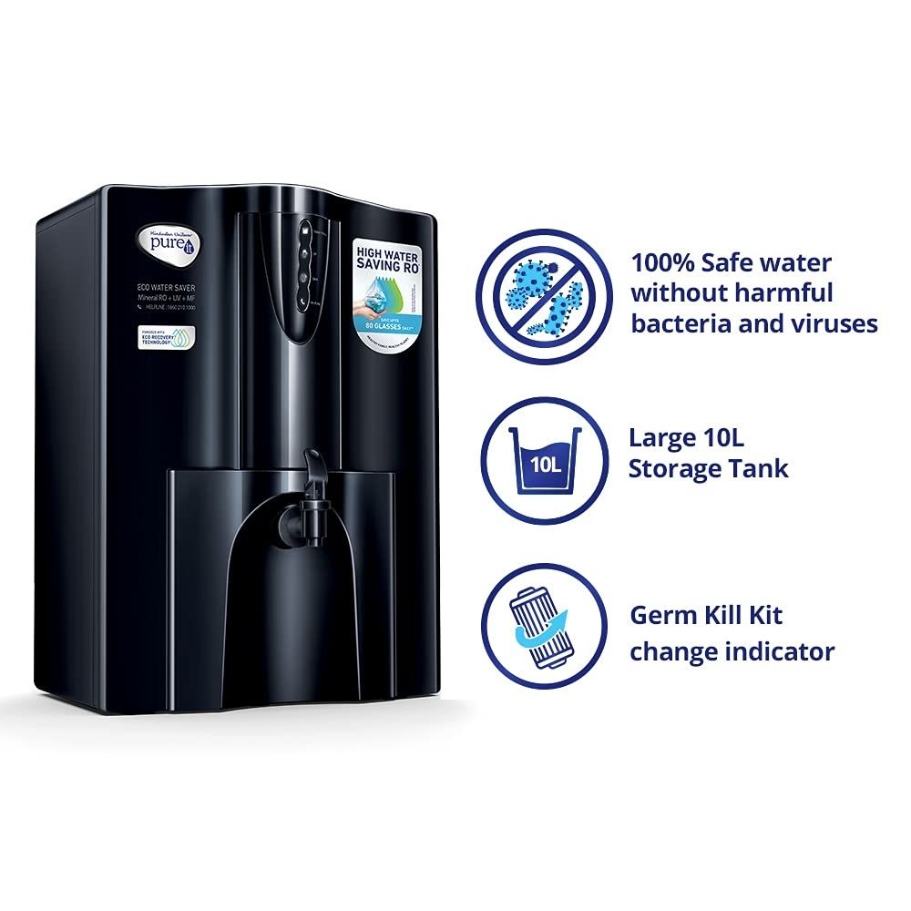 HUL Pureit Eco Water Saver Mineral RO+UV+MF  Black 10L Water Purifier