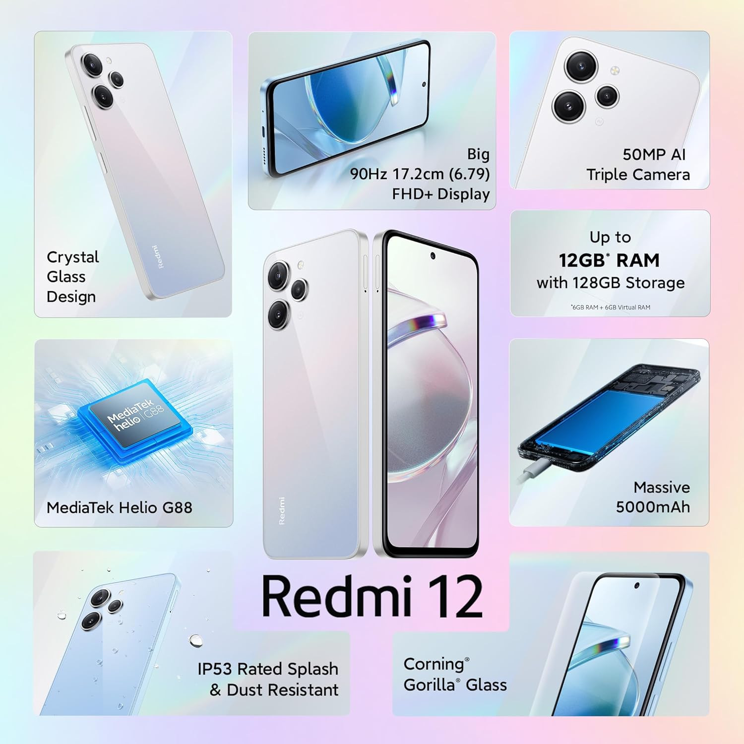 Redmi 12 (Moonstone Silver,6GB RAM, 128GB Storage)