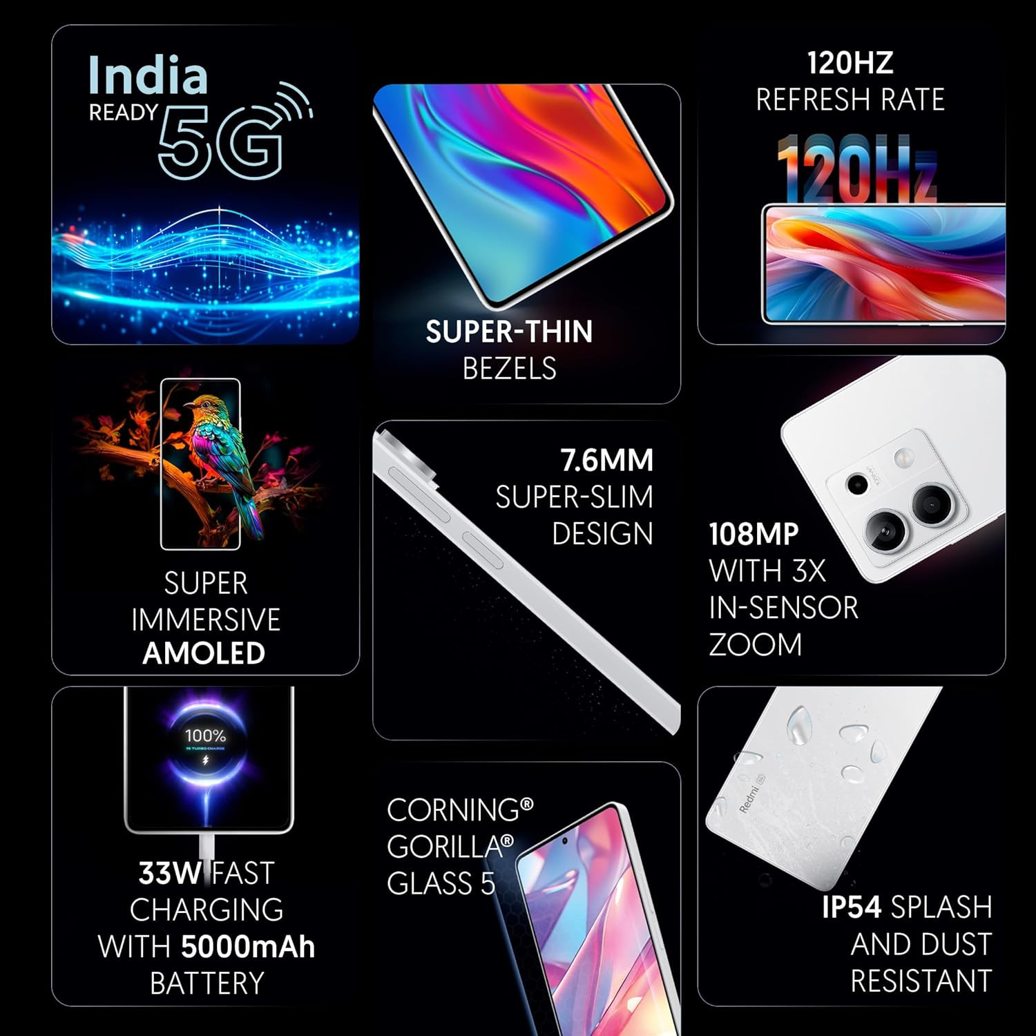 Redmi Note 13 5G (Arctic White, 6GB RAM, 128GB Storage) | MTK Dimensity 6080 5G | 7.6mm, Slimmest Note Ever