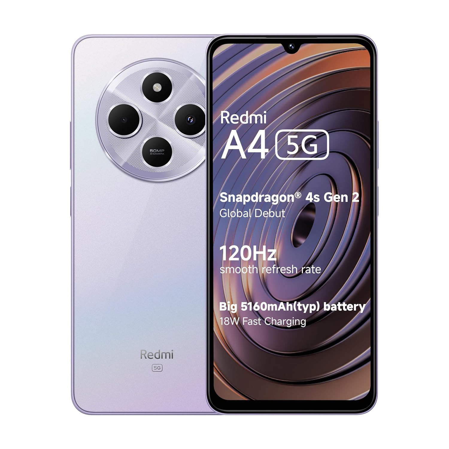 Redmi A4 5G Sparkle Purple 4GB RAM 64GB Storage  Global Debut SD 4s Gen 2  Segment Largest 688in 120Hz  50MP Dual Camera  18W Fast Charging