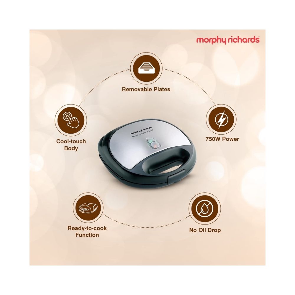 Morphy Richards SM3006 Toast, Waffle and Grill,Silver and Black
