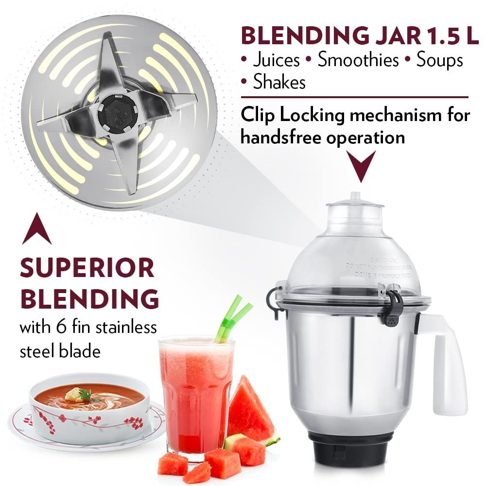 BOROSIL HAMG750W28 SuperMax 750W - Red 750 Juicer Mixer Grinder (3 Jars, Red, White)