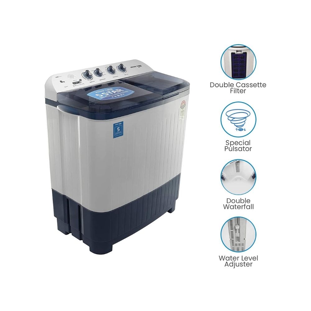 Voltas Beko 8.5 kg Semi-Automatic Top Loading Washing Machine, 2 Casette Filter (WTT85DBLT, Sky Blue)