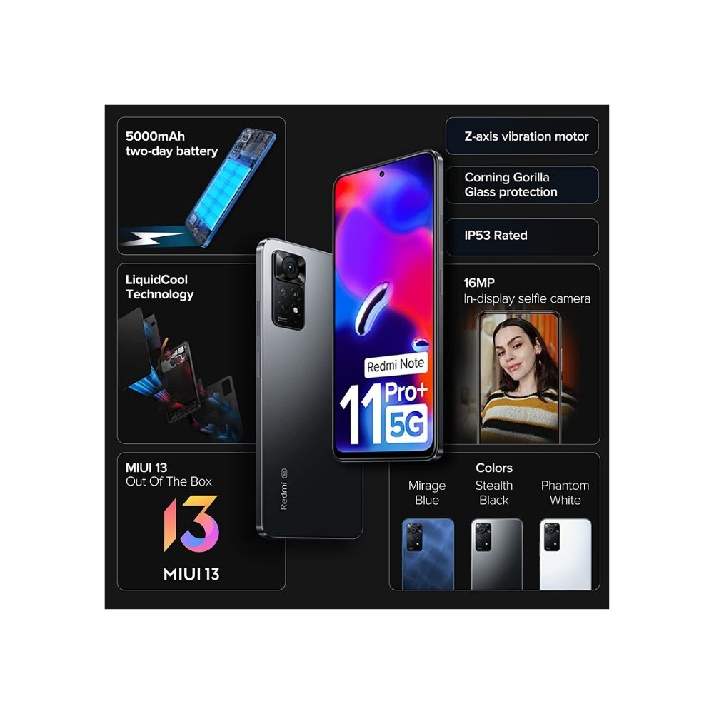 Redmi Note 11 Pro + 5G (Stealth Black, 8GB RAM, 128GB Storage)