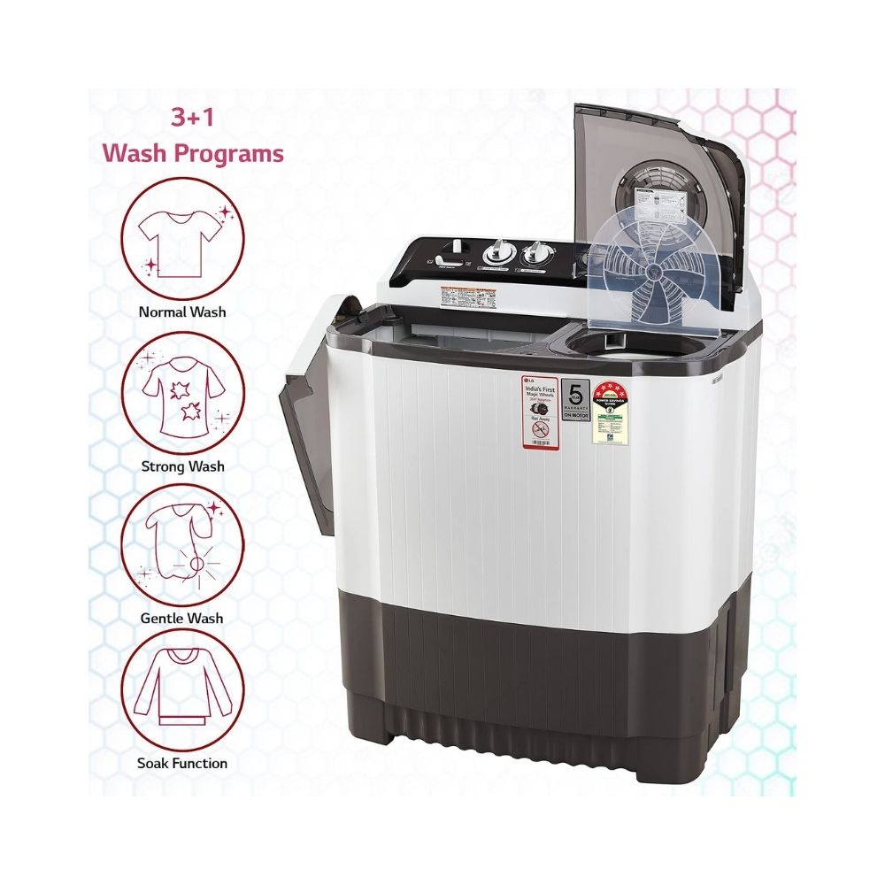 LG 8.5 Kg 5 Star Semi-Automatic Top Loading Washing Machine (P8535SGMZ, Dark Gray, Roller Jet Pulsator), Large