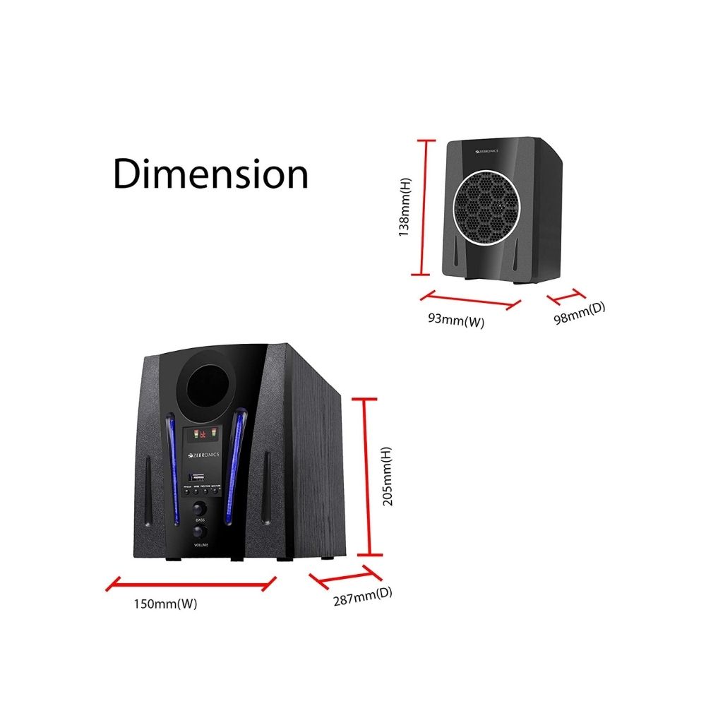 Zebronics ZEB-BT2150RUF Made in India Wireless Bluetooth Multimedia Speaker (40 Watt, 2.1 Channel)