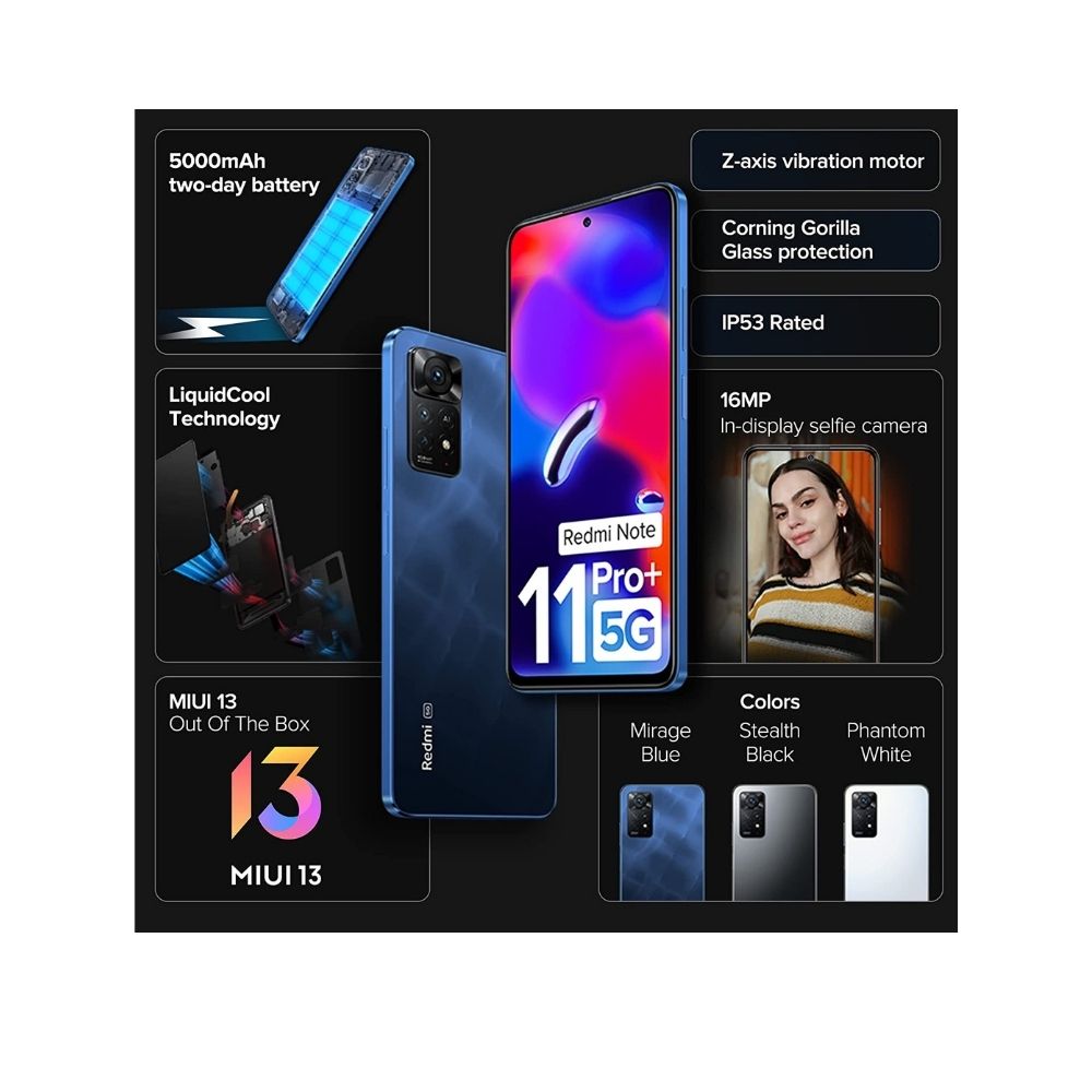 Redmi Note 11 Pro + 5G (Mirage Blue, 8GB RAM, 256GB Storage)