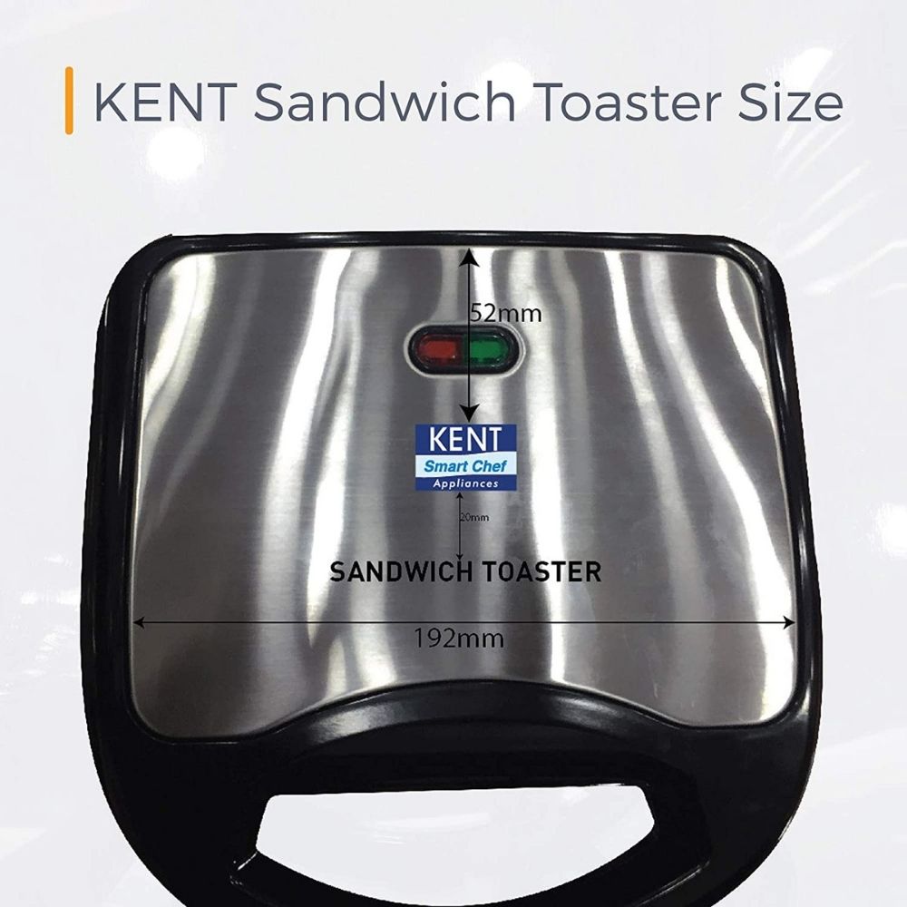 KENT 16024 Sandwich Maker 700 W | Non-Toxic Ceramic Coating Plate | Handle with Lock | Automatic Cut OFF | 4 Slice Sandwich Toaster