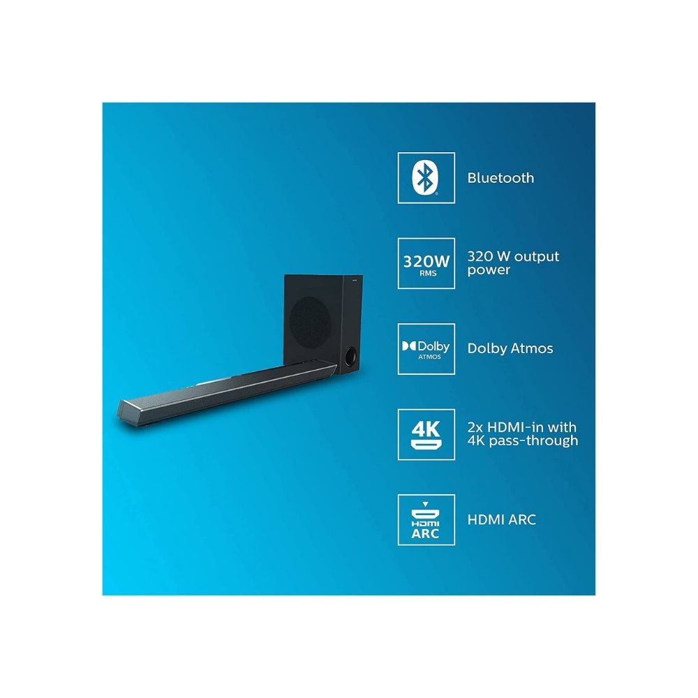 Philips TAPB603/94 Dolby Atmos 320 W Bluetooth Soundbar (Black, 3.1 Channel)