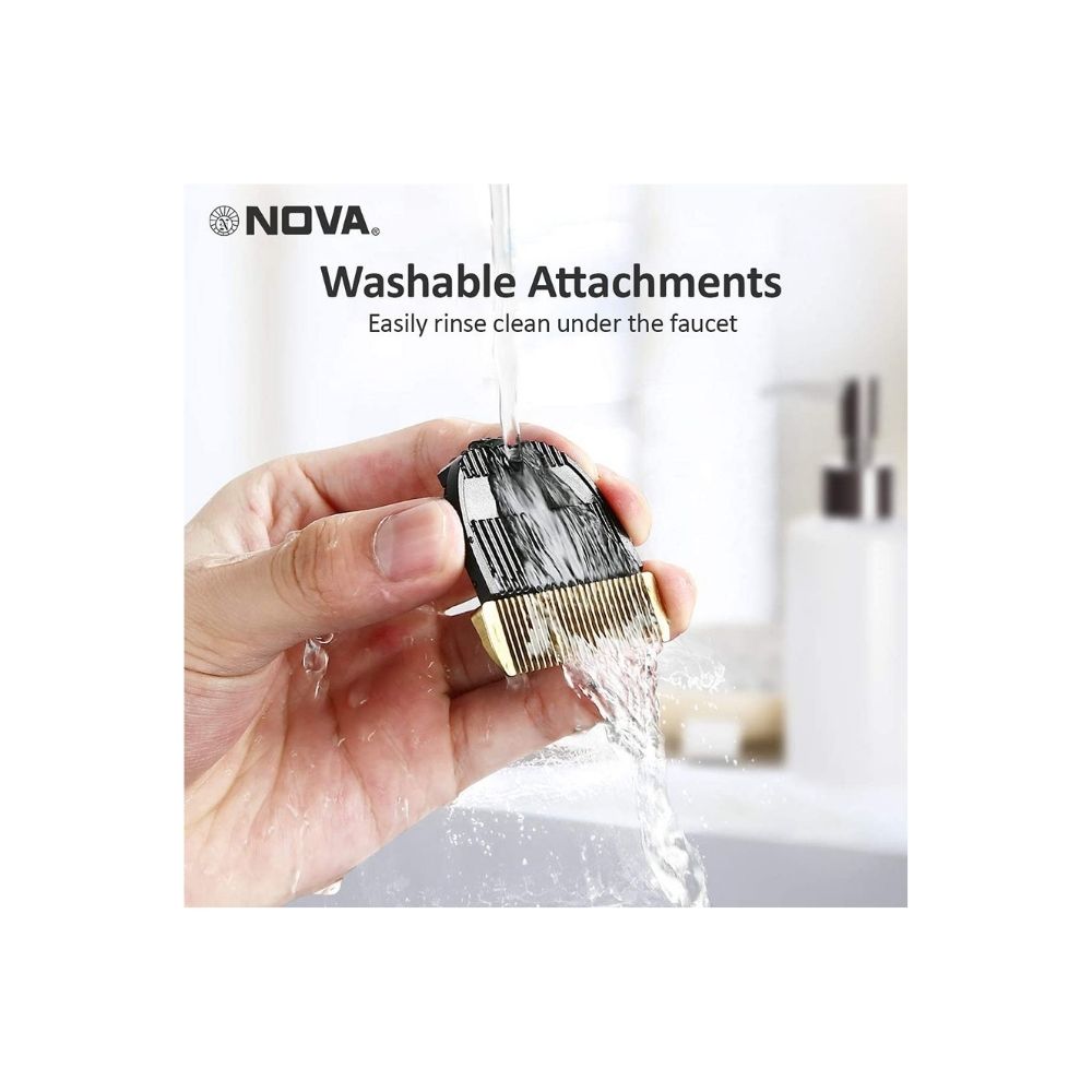 Nova NHT-1071 Titanium Coated Cordless: 45 Minutes USB Trimmer for Men (Black/Blue)
