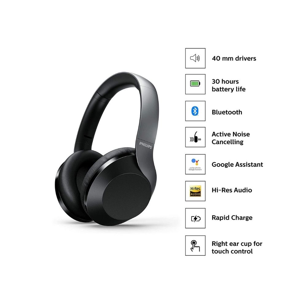 Philips Audio TAPH805BK Bluetooth Wireless Over Ear Headphones with Mic (Black)