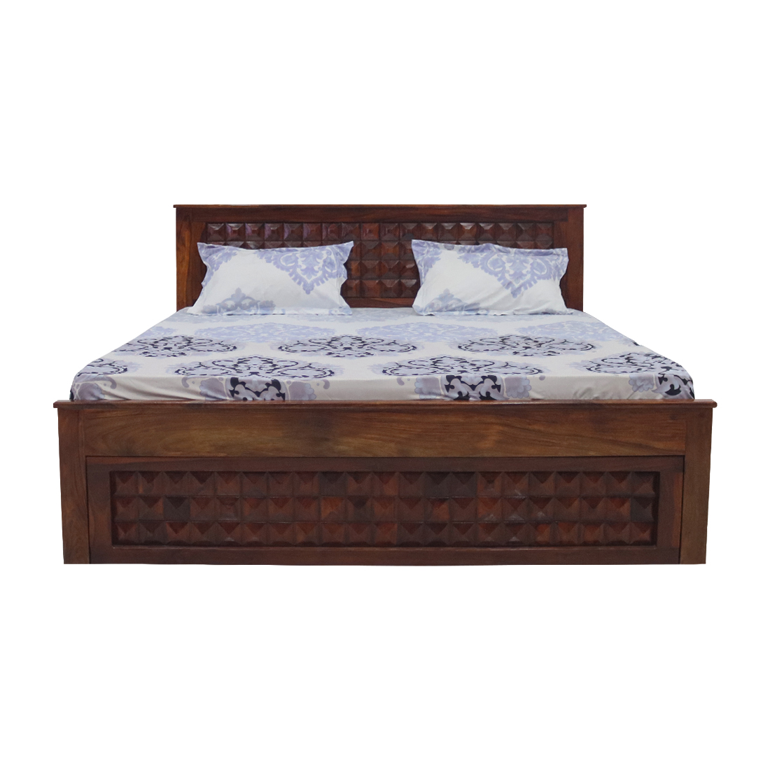 Aaram by zebrs Wood Oak Finish Queen Size Double Cart Bed