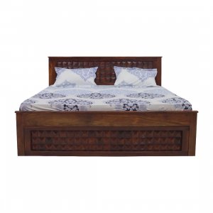Aaram by zebrs Wood Oak Finish Queen Size Double Cart Bed