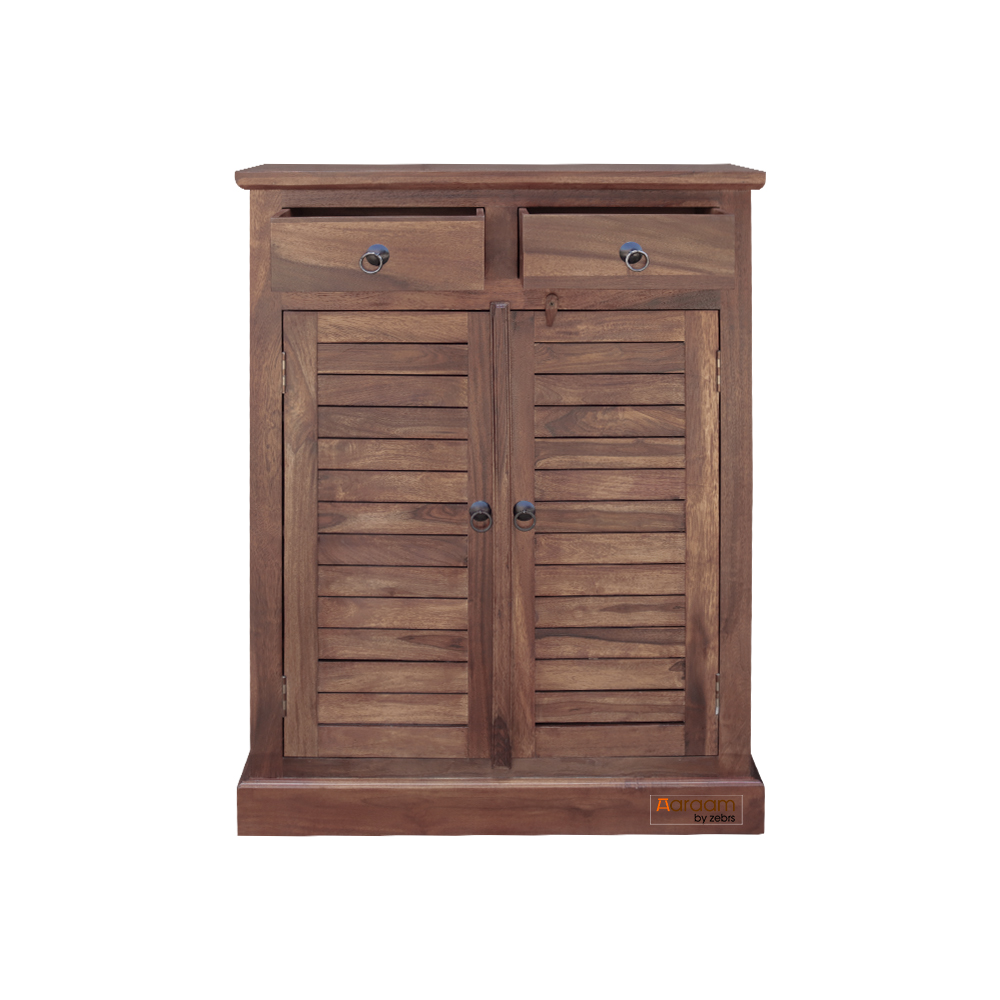 Aaram By Zebrs Sheesham Wooden Shoe  Rack Cabine 2 Drawers and 1 Door 4 Shelves
