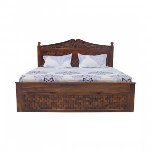 AARAM Solid Wood jali Design Bed with Box Storage