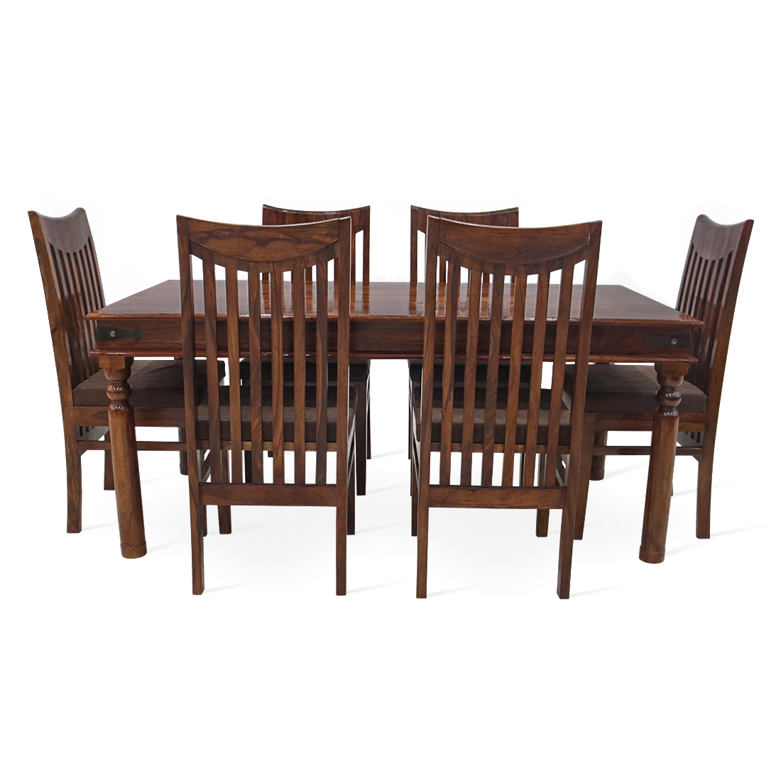 Sheesham Wood Teak Brown Finish Dining Table with 6 Seater Chairs