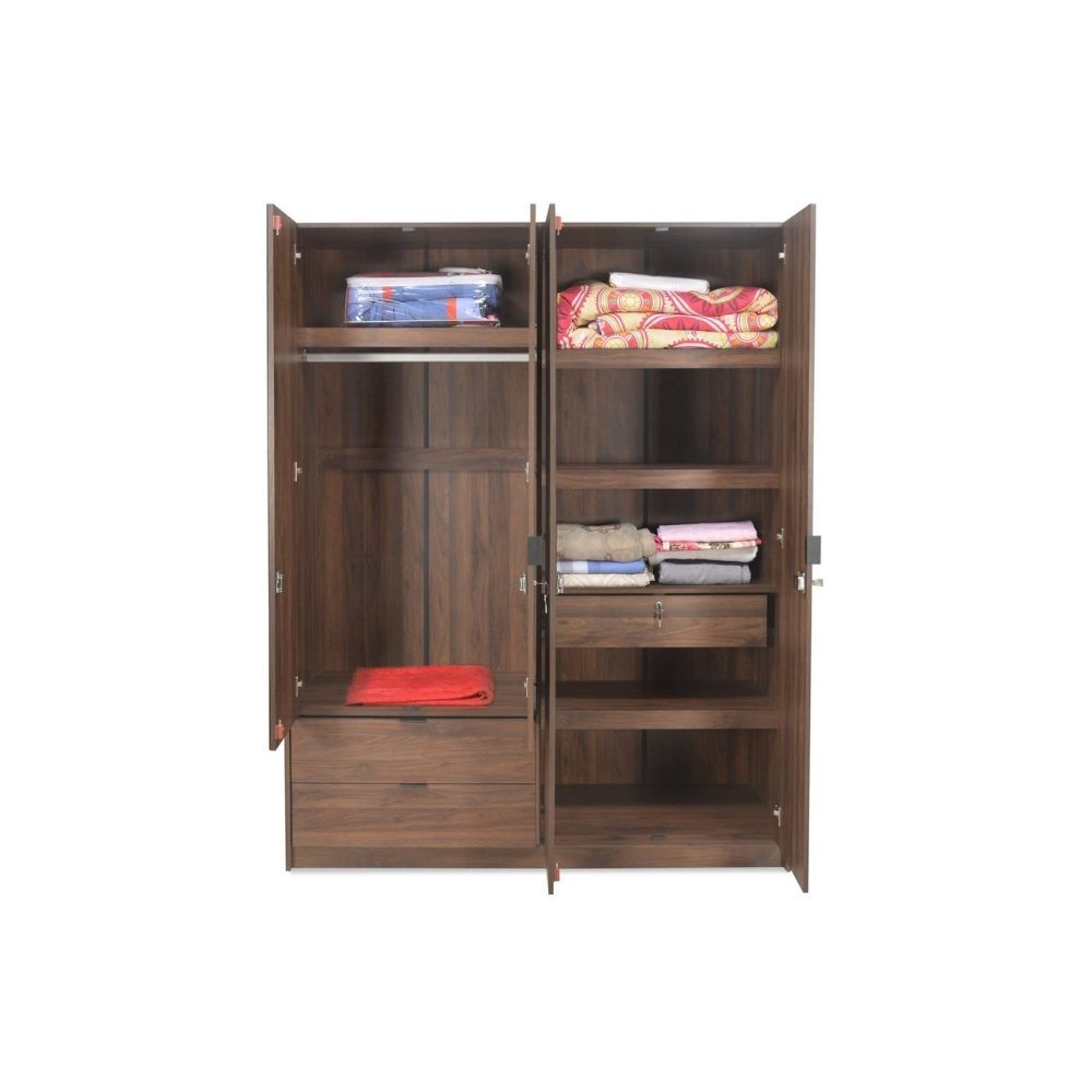 Aaram By Zebrs 4 Door Engineered Wood Wardrobe With 1 Hanging space,Drawers & Shelves (Wenge)