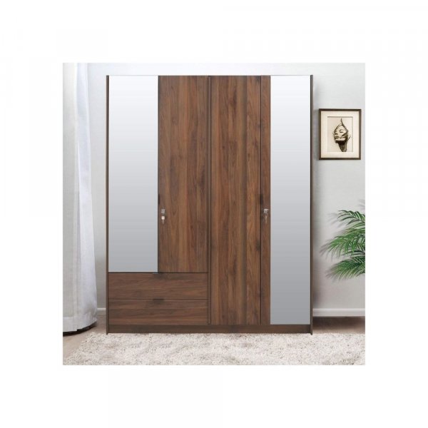 Aaram By Zebrs 4 Door Engineered Wood Wardrobe With 1 Hanging space,Drawers &amp; Shelves (Wenge)