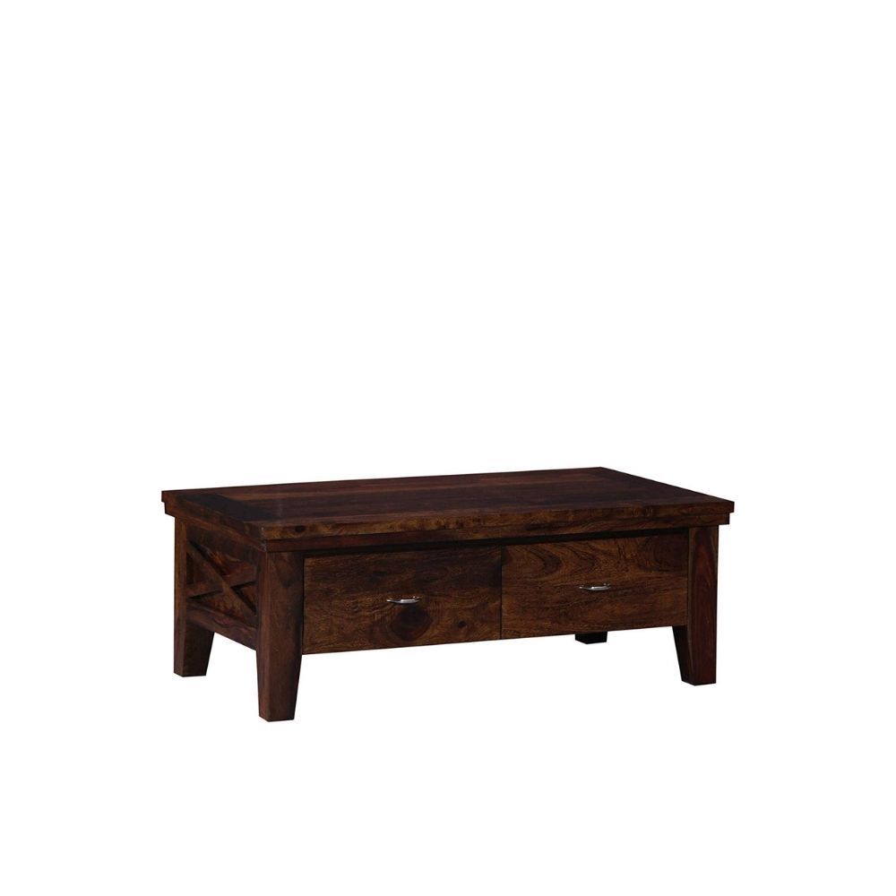 Aaram By Zebrs Coffee Table for Living Room | Outdoor Center Table for Garden with 2 Drawers Storage | Sheesham Wood