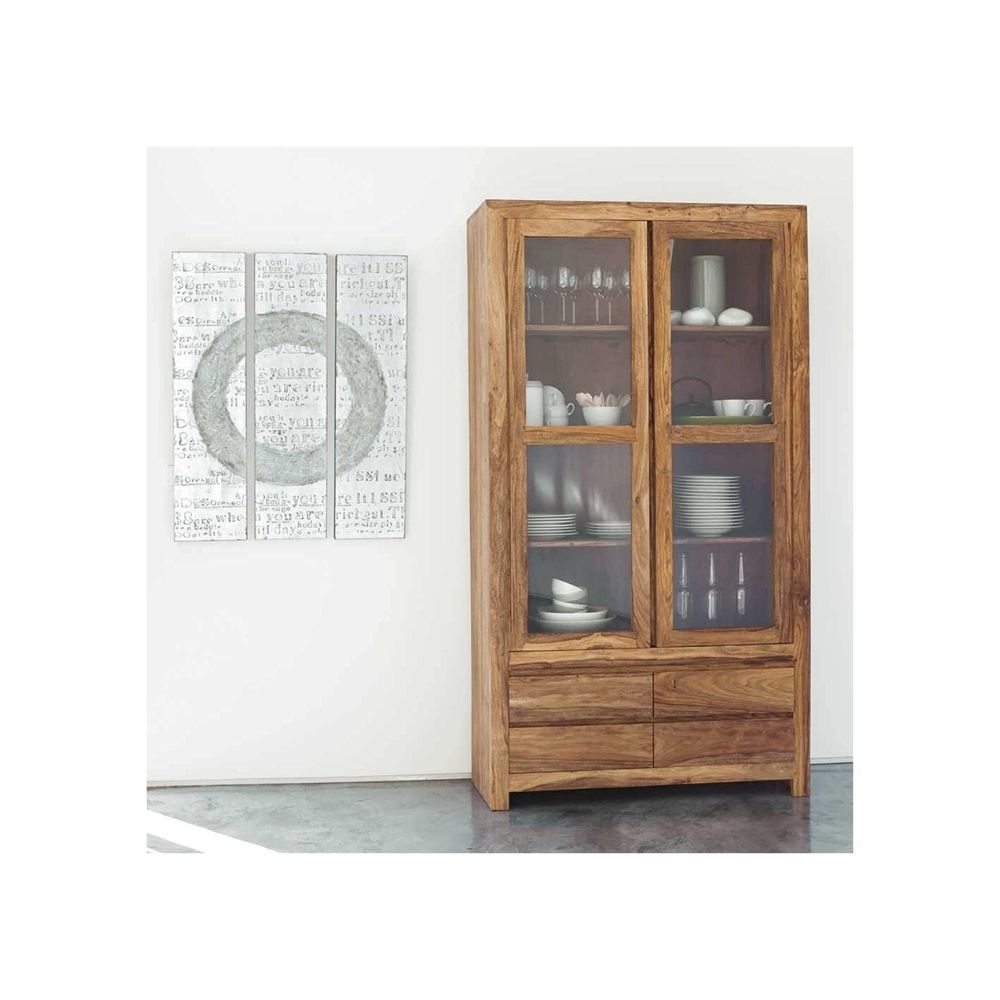 Aaram By Zebrs Crockery Cabinet for Kitchen & Dining Room | Solid Wood Display Unit with 4 Drawers & Glass Door Cabinet Storage for Living Room, Home & Office | Sheesham, Wood