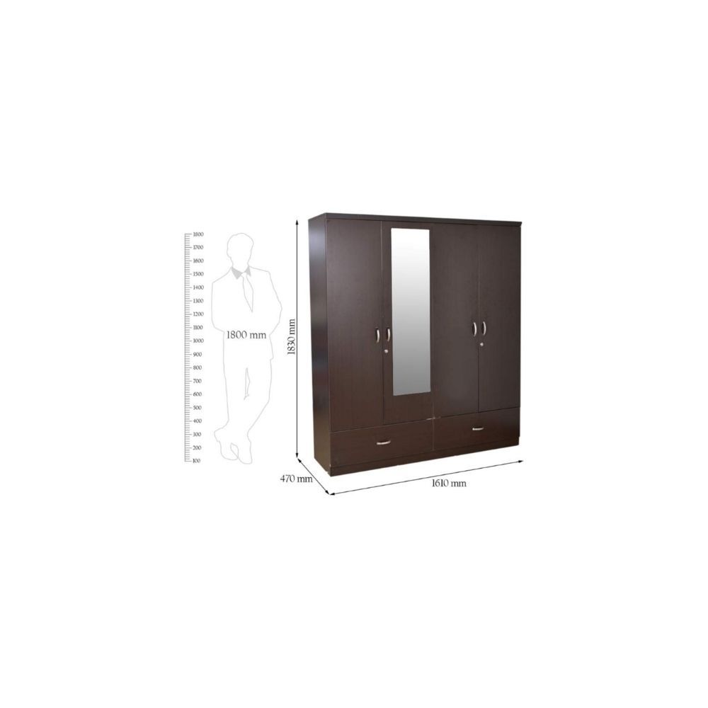 Aaram By Zebrs Engineered Wood Four Door Wardrobe in Wenge Colour