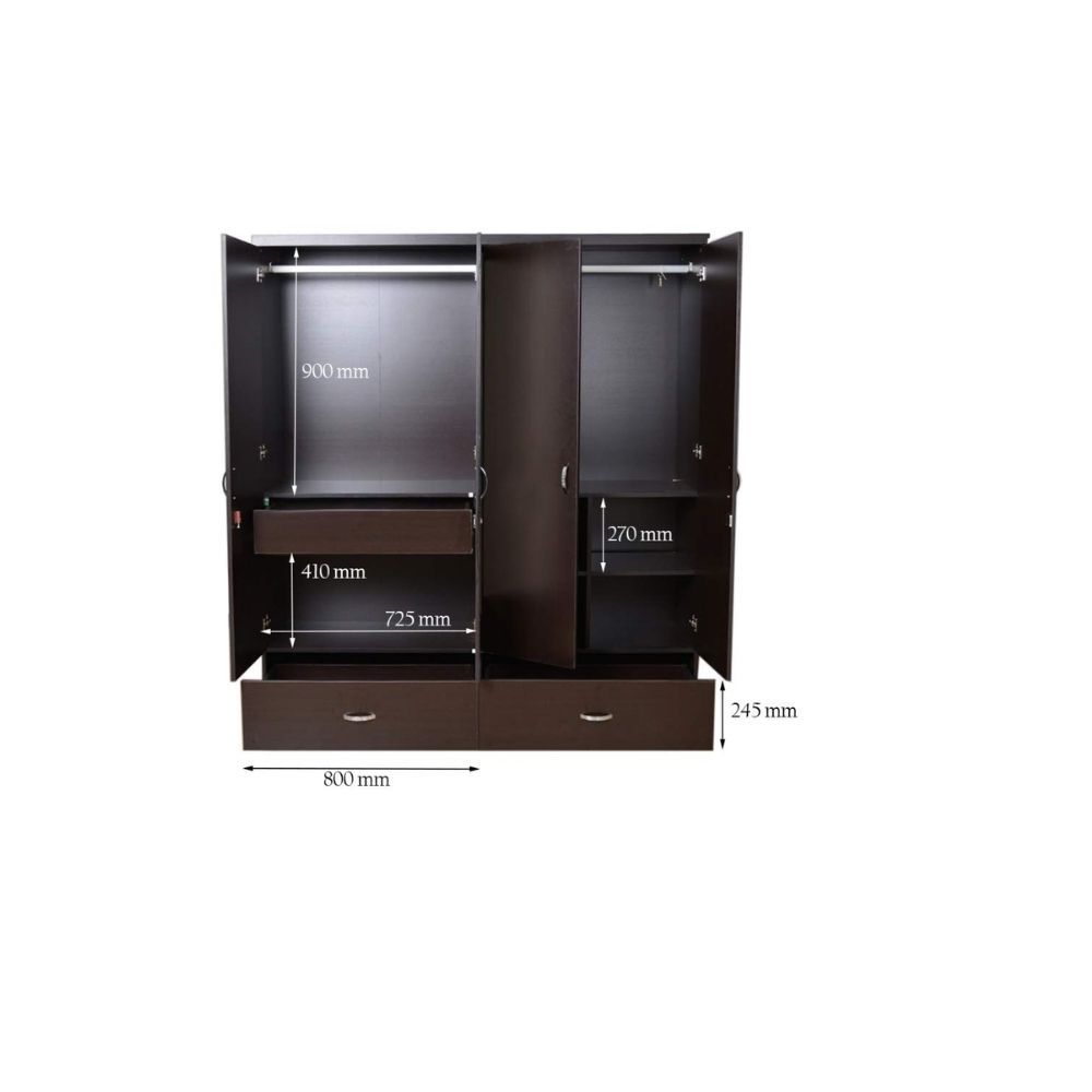 Aaram By Zebrs Engineered Wood Four Door Wardrobe in Wenge Colour