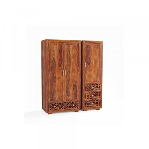 Aaram By Zebrs Furniture Sheesham Wood 3 Door Wardrobe Storage with 4 Drawers Wooden Multipurpose Almirah for Home Living Room Hall - Natural Finish